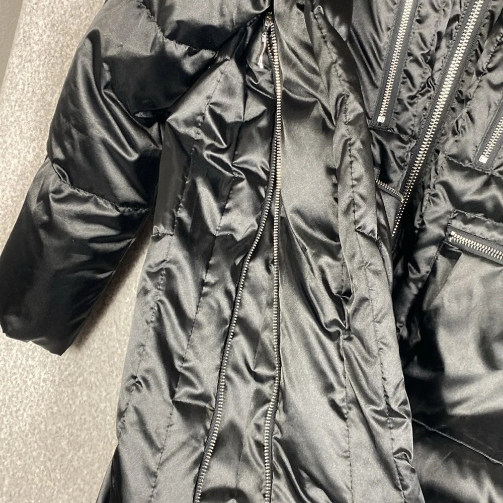 Orolay black satin finish puffer coat S duck down fill urban edgy mid length - Picture 10 of 13